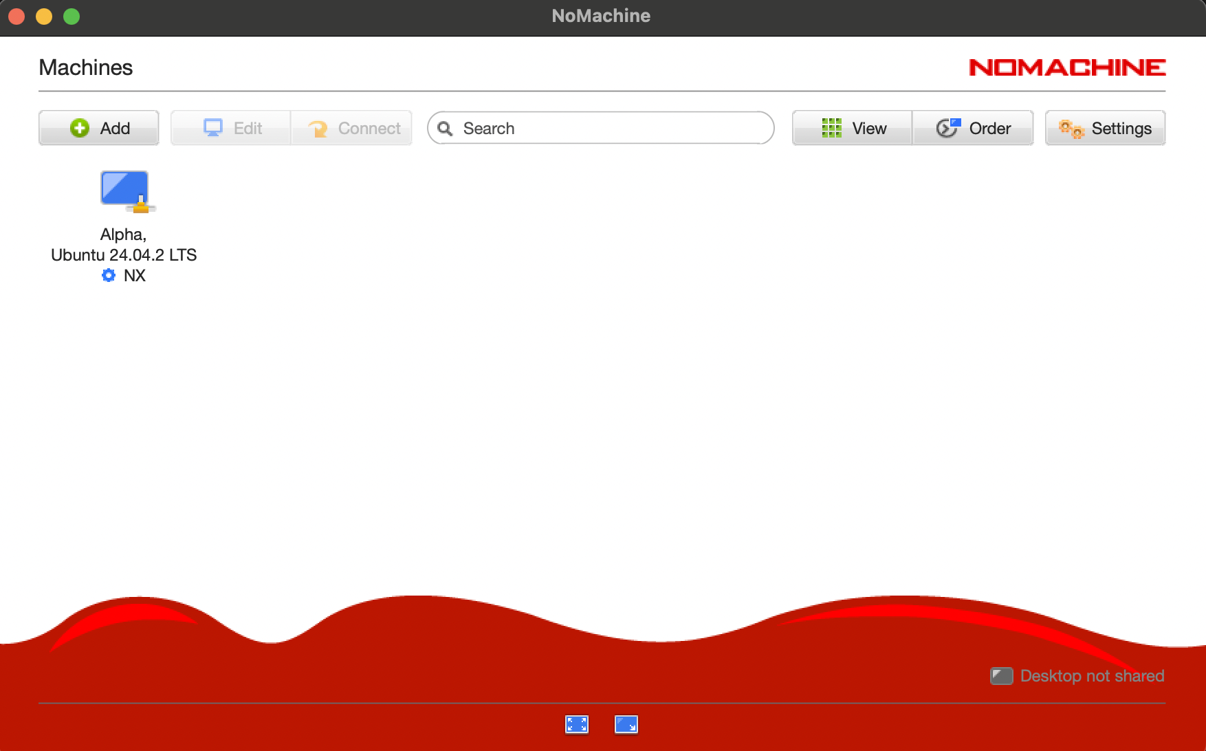 The NoMachine client on my Mac, connected over Tailscale. The Linux PC is named “Alpha.“